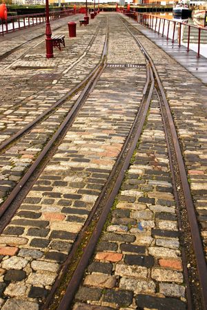Railway tracks in Leith Docks, Edinburgh, Scotlandの写真素材
