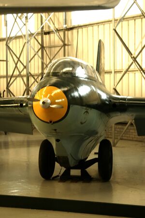 This is one of the first jet aicraft during WWII, a German Messerschmitt Me 163B-1a Komet. This aircraft can be seen at East Fortune, Scotlandの写真素材