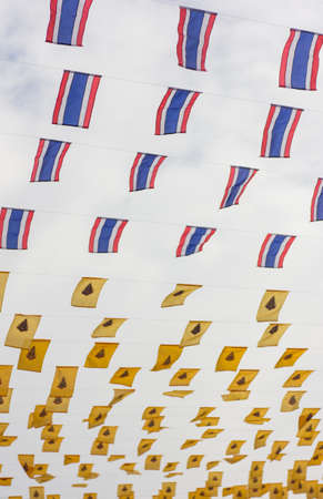 Thailand nation flag and King on skyの写真素材