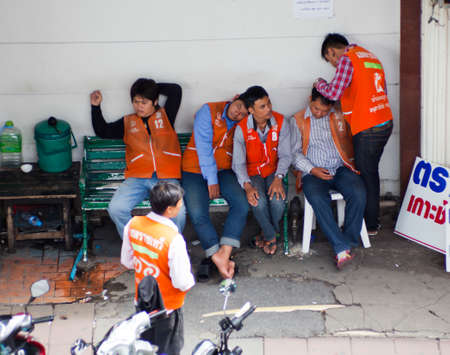 Bangkok, Thailand - October 7, 2013 : Motorcycle taxi Waiting passengers on October 7, 2013 in Bangkok, Thailandのeditorial素材