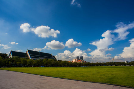 Blue sky with clouds and sun in bangkok, Thailandの写真素材