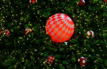 Christmas ornaments on the Christmas tree, Happy Merry Christmasの写真素材