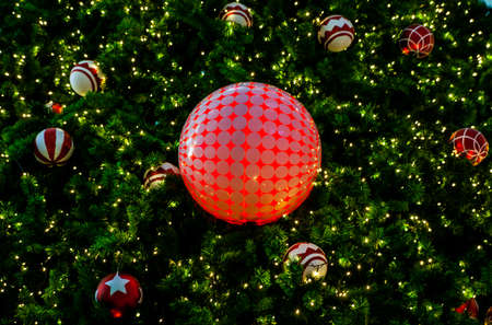 Christmas ornaments on the Christmas tree, Happy Merry Christmasの写真素材
