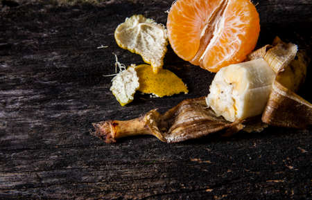 Fine art still life with fruit,  orange and bananaの写真素材