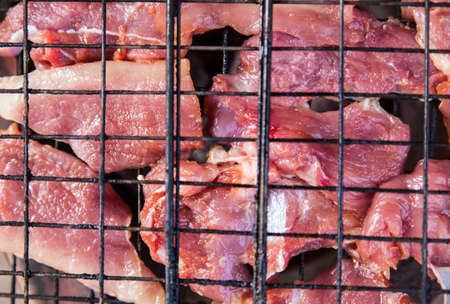 Barbecue with delicious grilled meat on grillの写真素材