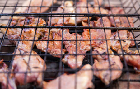 Barbecue with delicious grilled meat on grillの写真素材