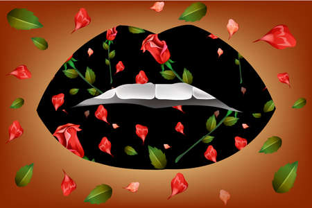 Red roses inside Lips.のイラスト素材