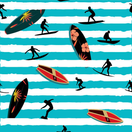 Surfboards beach seamless patterns.のイラスト素材
