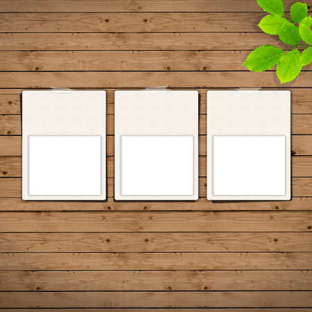 blank papers on Wood wall.の写真素材