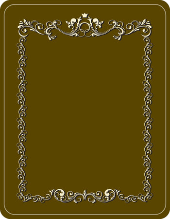 Illustration of a decorative frame with a floral pattern on a brown backgroundのイラスト素材