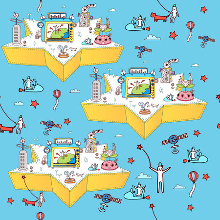 Seamless pattern with children's toys in the form of boxesのイラスト素材