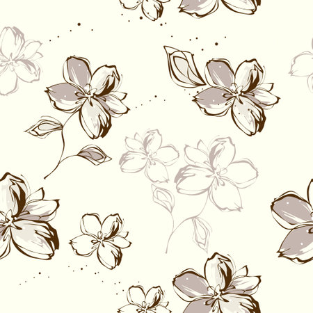 Seamless pattern with jasmine flowers. Vector illustration.のイラスト素材