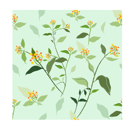 Seamless pattern with leaves and flowers. Vector illustration in retro style.のイラスト素材