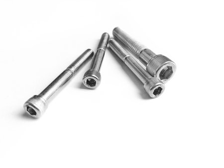 Set of stainless steel wrenches isolated on white background. Close up.