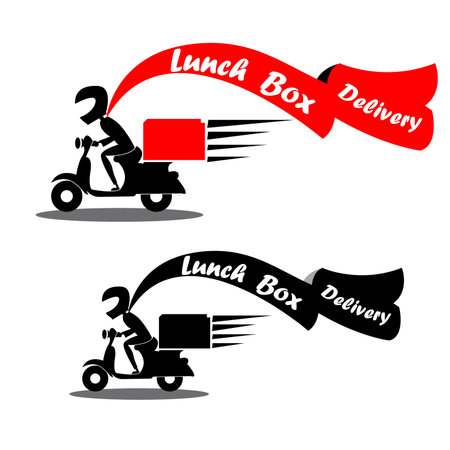 logo design template with delivery man on scooter, vector illustrationのイラスト素材