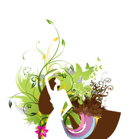 Beautiful woman silhouette on floral background, vector illustration for your designのイラスト素材