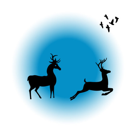 Silhouette of deer on a blue background. Vector illustration.のイラスト素材