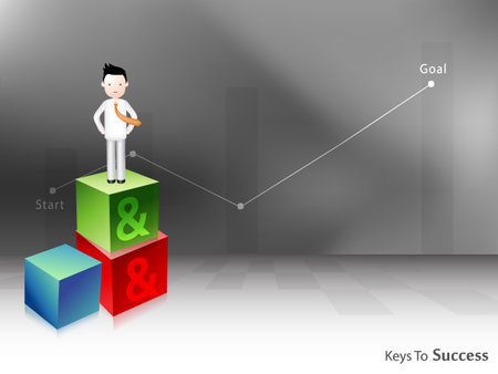 Businessman standing on the top of a bar graph. Conceptual business vector illustration.のイラスト素材