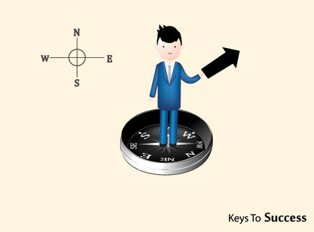 Businessman standing on the clock. Vector illustration. Eps 10.のイラスト素材