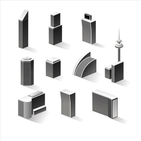 Set of isometric skyscrapers, office buildings. Vector illustration.のイラスト素材