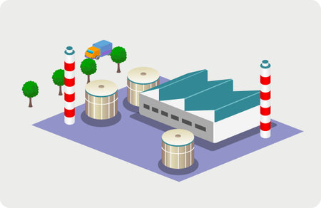 Industrial isometric vector illustration. Factory with chimney and pipesのイラスト素材
