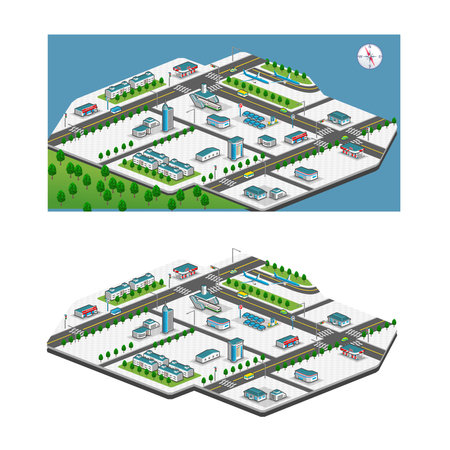 Vector isometric illustration of the city. City landscape. City infrastructure.のイラスト素材