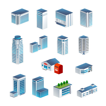 Set of isometric skyscrapers and buildings. Vector illustration.のイラスト素材