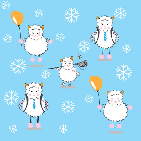 Cute cartoon sheeps with snowflakes. Vector illustration.のイラスト素材