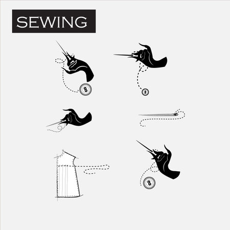 Sewing tools icons set. Vector illustration. Black and white.のイラスト素材