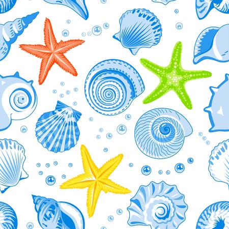 Vector illustration of seamless pattern with seashellsのイラスト素材