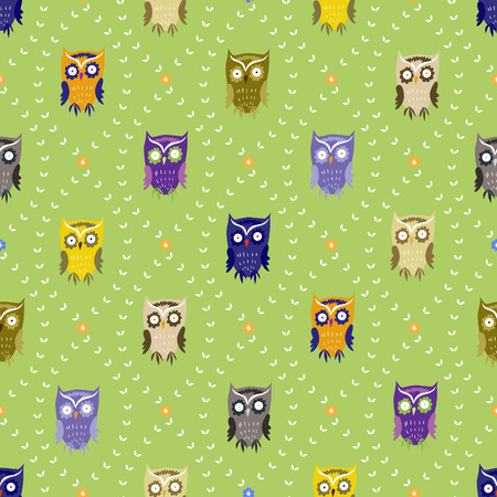Seamless background with funny owlsのイラスト素材
