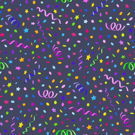 Seamless pattern with streamer and confetti. Vector illustration.のイラスト素材
