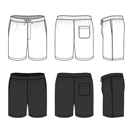 Blank men's swimwear set in front, back and side views. Vector illustration. Isolated on white.のイラスト素材