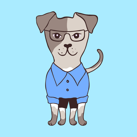Cute little dog in glasses. Cartoon style. Vector illustration.のイラスト素材