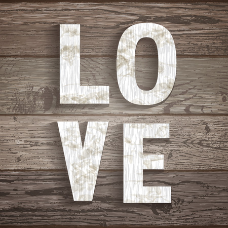 Wood texture template with inscription "Love". Natural wooden background for your design, cards or posters.のイラスト素材