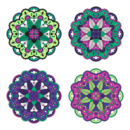 Colorful arabesque, mandala set in ethnic style. Decor elements for home decor textile, fashion clothes, wrapping paper, wallpaper, backgrounds, scrapbook paper, invitation greeting card.のイラスト素材