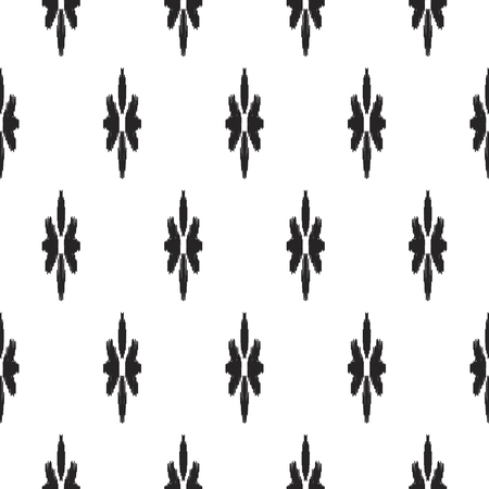 Seamless pattern for home decor ideas. Ikat wallpaper. Ethnic fashion style. Pillow textile decoration. Tribal vector background. Black and white graphic design.のイラスト素材