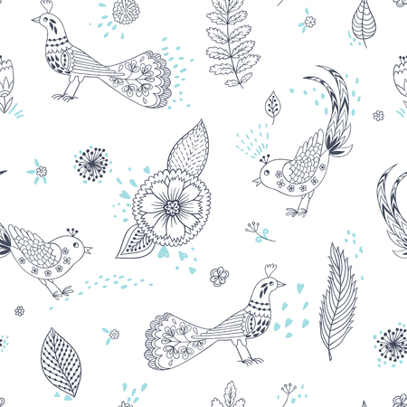 Seamless pattern with floral romantic elements. Vector illustration. Endless texture for season spring and summer design. Can be used for wallpaper, textile, gift wrap, greeting card background.の写真素材