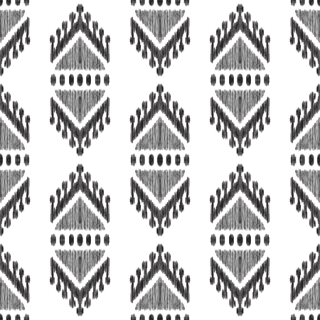Black textured tribal elements on the white background. Ethnic Ikat seamless pattern. Vector illustration in modern atzec, boho style.の写真素材