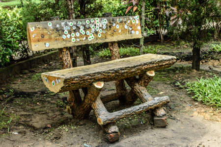 small bench in the park, Myanmar, June-2017の写真素材