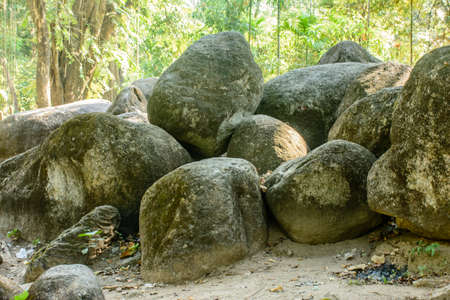 photo of big stones and rocky land in the forestの写真素材