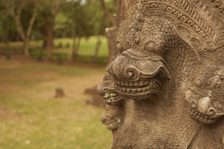 Naga or big snake is Khmer art make from sandstone crave for decorate ancient architecture Phanom-rung stone castle in Buriram province Thailand about 1,500 years ago.のeditorial素材