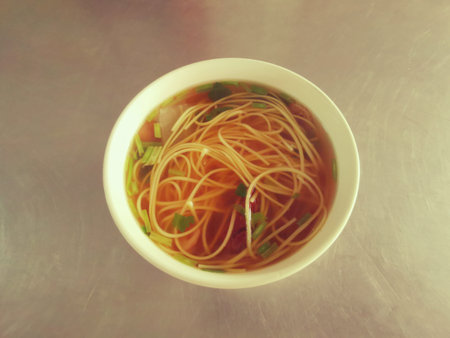 Chinese vegetarian noodle is healthy food in breakfast.
