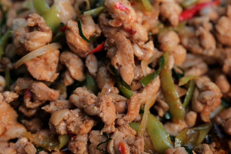 Stir fried basil with chicken is local famous street food in Thailand.の写真素材
