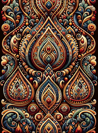 Colorful ornamental floral paisley pattern. Vector illustration. Full frame mandala circle pattern petals lotus or flower art design.の素材