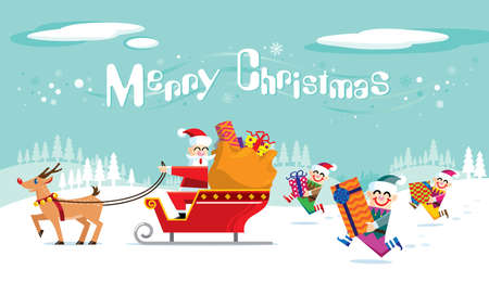 Santa Claus and his crew is busy preparing for Christmas.のイラスト素材