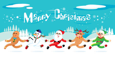 Santa Claus and his friends is celebrating Christmas.のイラスト素材