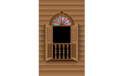 A beautiful traditional wooden Malay style window frame.のイラスト素材