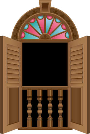 A beautiful traditional wooden Malay style window frame.のイラスト素材