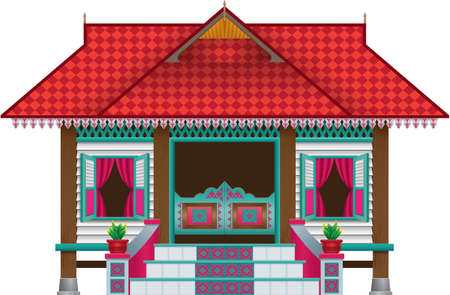 A beautiful traditional wooden Malay style village house.のイラスト素材